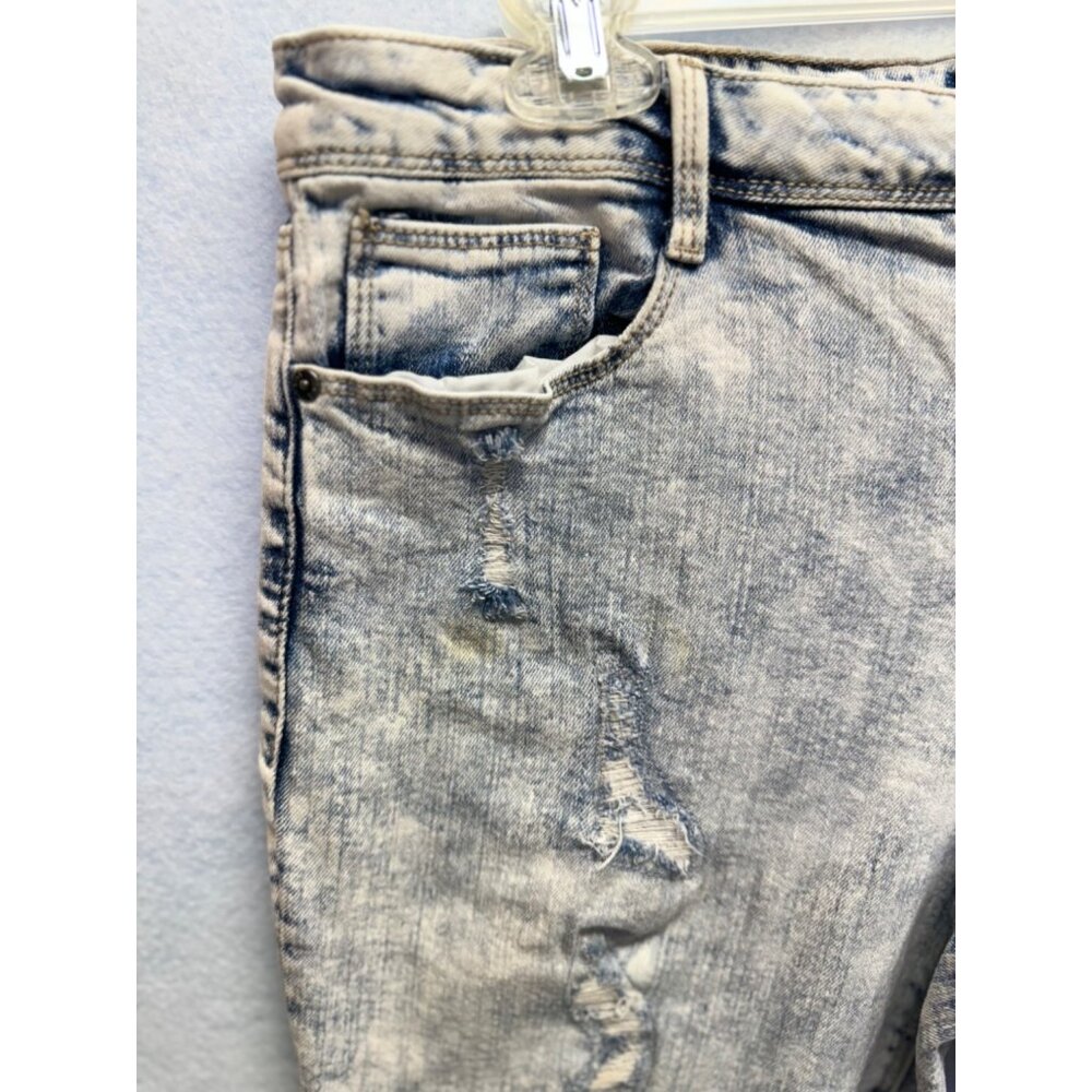 L.E.I. Ladies Juniors Distressed Button Fly Stretch Jeans Blue Size 13 Regular - Picture 3 of 14